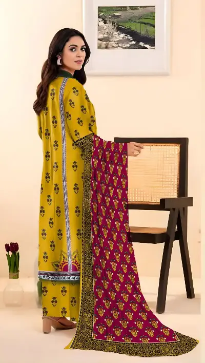 Yellow Printed Kurta Pajama Set for Women 2