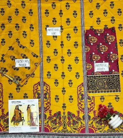 Yellow Printed Kurta Pajama Set for Women 3