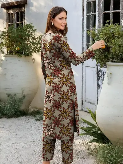 Printed Dobby Lawn 3Pcs Grey Kurta Set 2