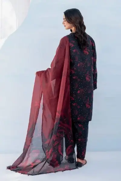 LAWAN 3P Embroidered Red Black Suit Set