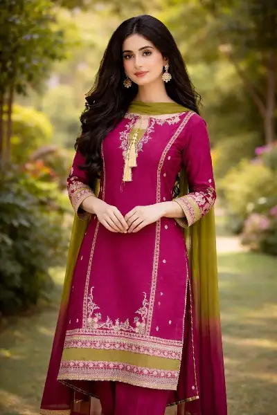 Pink Embroidered Lawn 3Pcs Anarkali Set 3