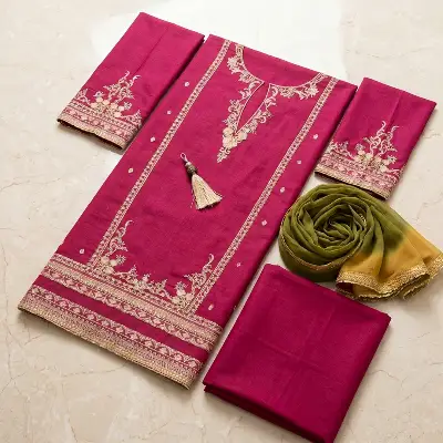 Pink Embroidered Lawn 3Pcs Anarkali Set