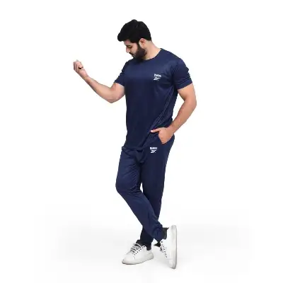 Men Printed Blue Track Suit Micro Interlock Medium to XL