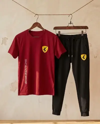 Men Ferrari Printed Dri Fit Track Suit Red Black XL