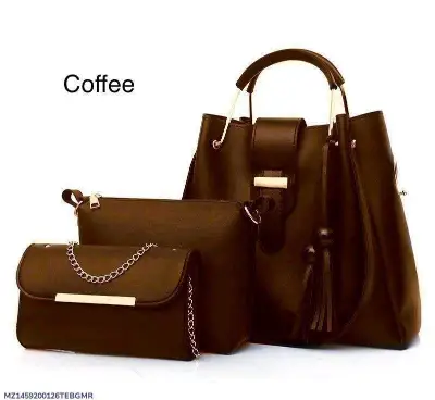 Coffee Brown 3-Piece Rexine Handbag Set for Women 2