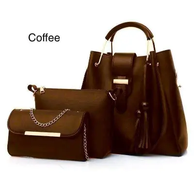 Coffee Brown 3-Piece Rexine Handbag Set for Women