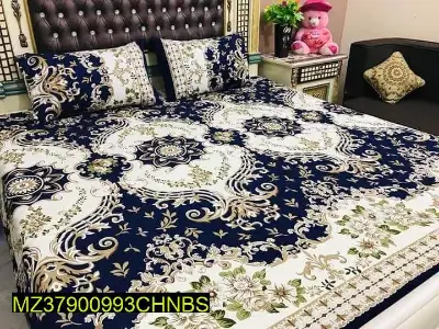 Cotton Printed Double Bedsheet Set with Pillow Covers 2