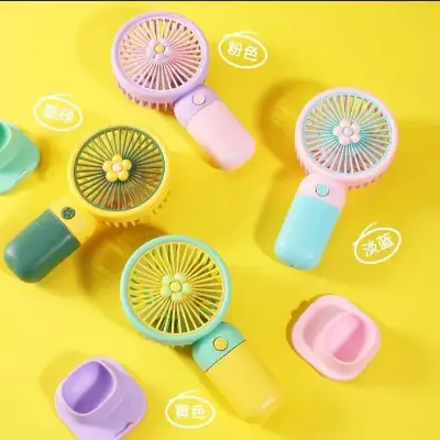 Mini Rechargeable Handheld Fan Green Yellow ABS 2