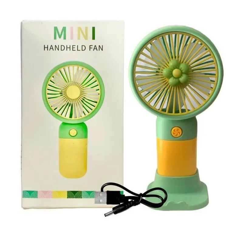 Mini Rechargeable Handheld Fan Green Yellow ABS