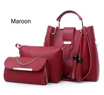 Maroon Leather Handbag Set for Girls 3-Piece School Party Use 2
