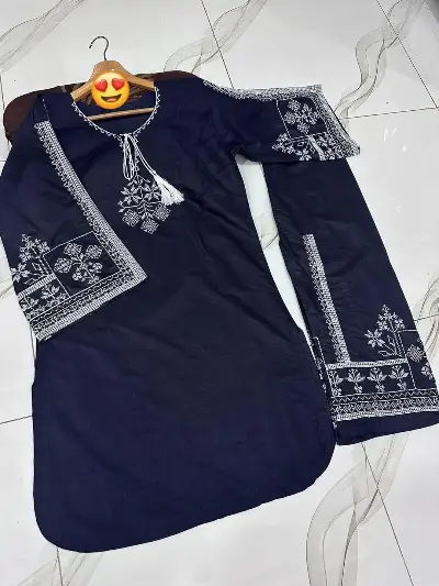 Blue Aari Embroidered Women's 3Pcs Suit Set 2