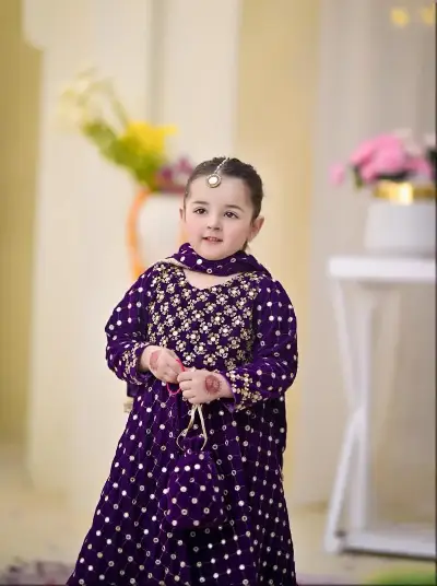 Purple Chiffon Lace Maxi Set for Girls 4Pcs With Dupatta 2