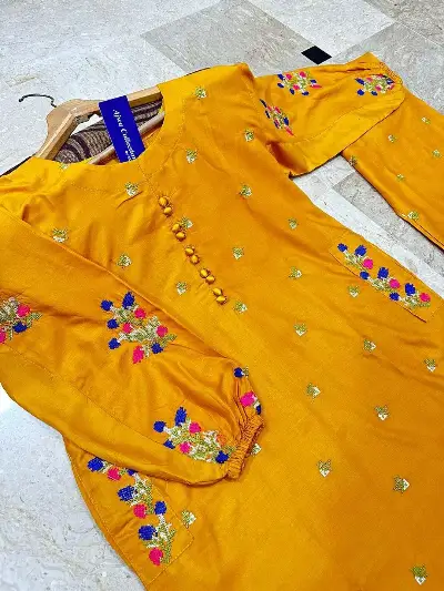 Yellow Embroidered 2-Piece Cotton Set for Women 2