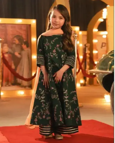 Green Embroidered Lawn 3Pcs Set for Girls 3-10Yrs
