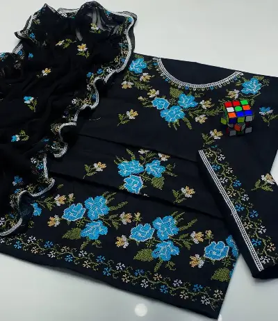 Black Embroidery 3-Piece Cotton Lawn Suit For Bakra Eid 2