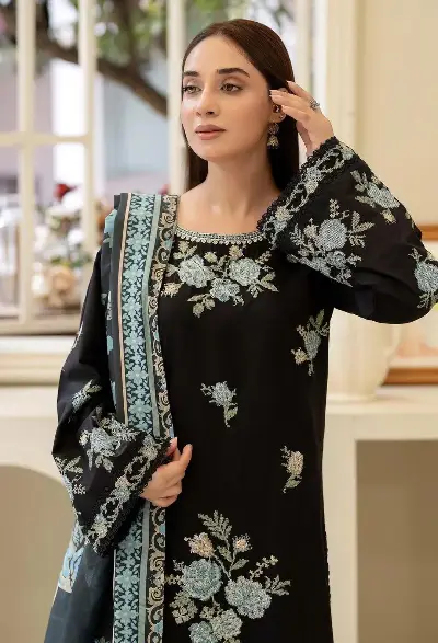 Black Embroidery 3-Piece Cotton Lawn Suit For Bakra Eid 3