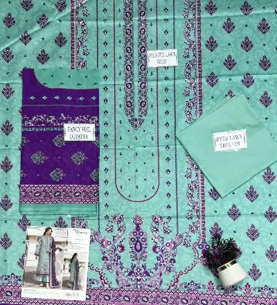 Purple Printed Lawn 3Pcs Set for Women 3