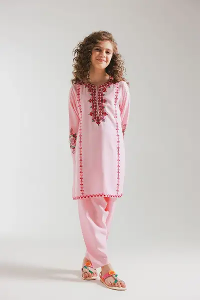Pink Embroidered Lawn 2-Piece Set for Women