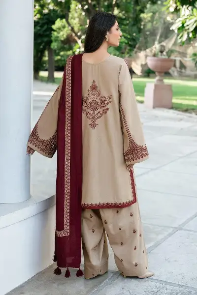 Eid Shaadi Suit Brown Lawn Embroidered 3-Piece Set 2