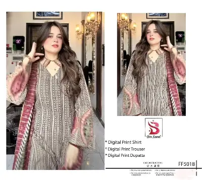 Digital Print Lawn Suit Women Pink Beige Patterned Dupatta