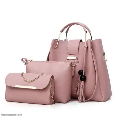Pink Leather Handbag Set for Girls School Party Wear 2