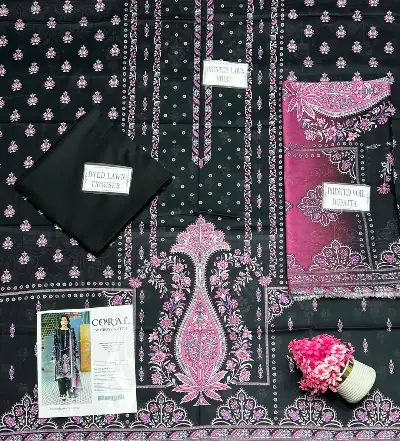Black Printed Lawn 3Pcs Women Suit Set 3