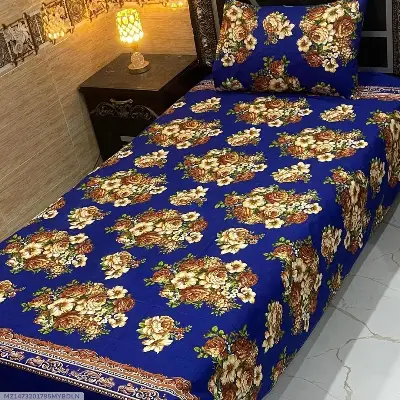 Crystal Cotton Printed Bedsheet Set Blue Single Bed 4Pcs 2