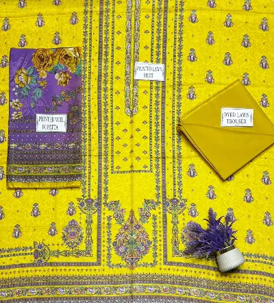 Golden Printed Lawn 3-Piece Suit Set 4
