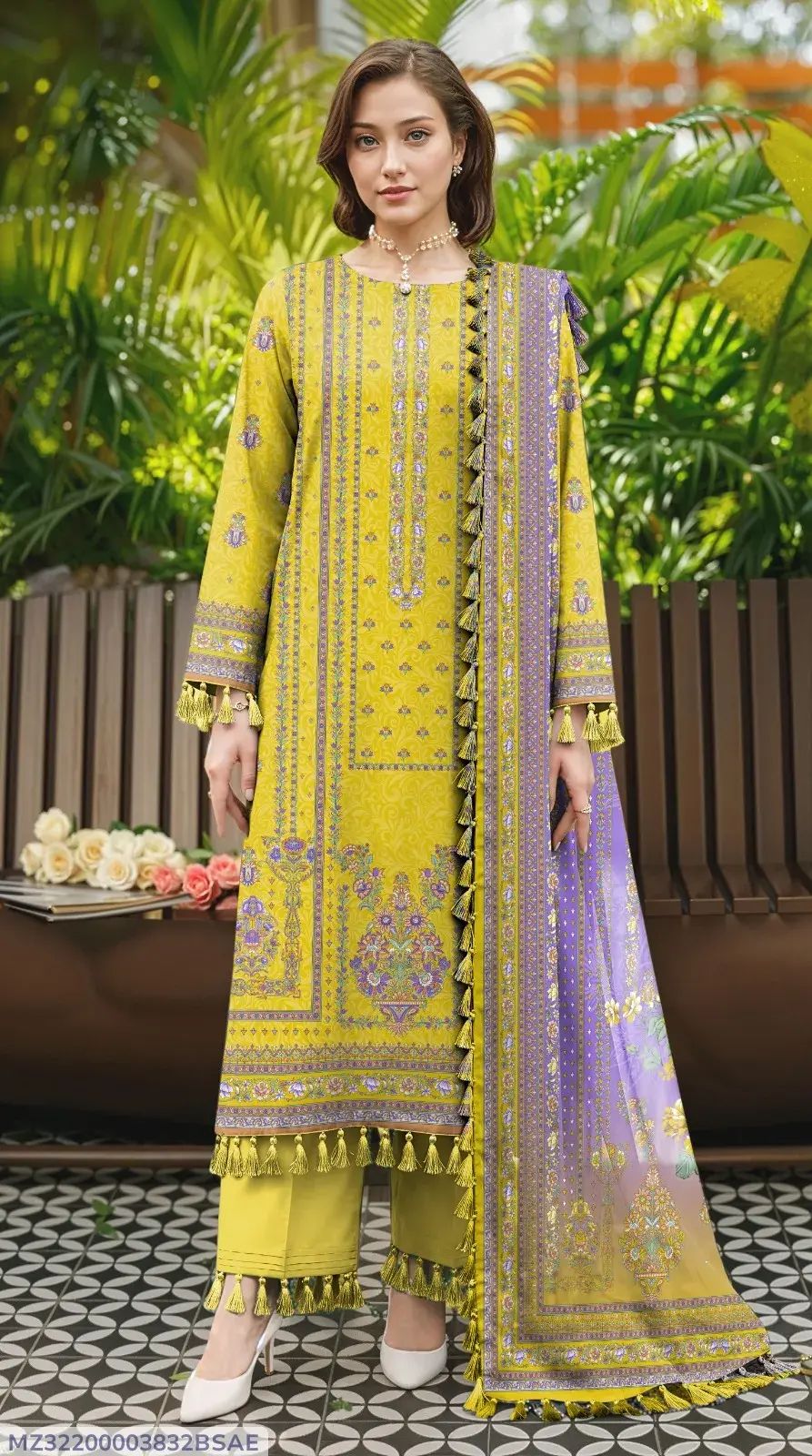 Golden Printed Lawn 3-Piece Suit Set