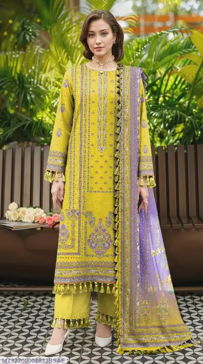 Golden Printed Lawn 3-Piece Suit Set