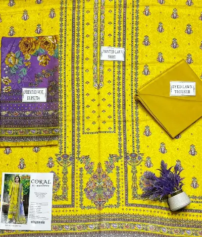 Golden Printed Lawn 3-Piece Suit Set 3