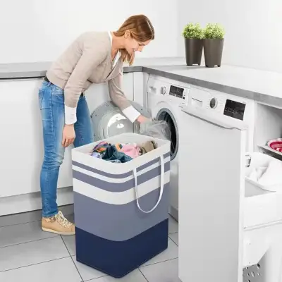 Multicolor Foldable Laundry Basket 20x12" Polyester 3
