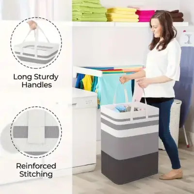 Multicolor Foldable Laundry Basket 20x12" Polyester 2