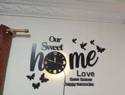 3D Wall Clock Black Glowing Birds Butterflies Modern Home Decor 2