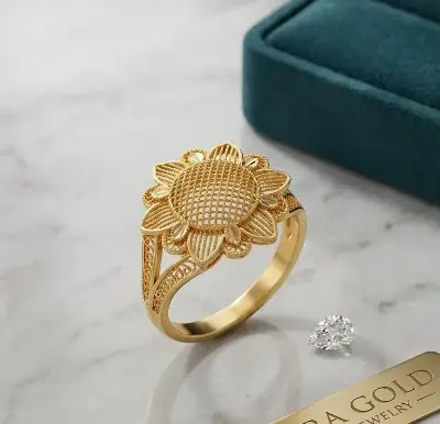 Golden Sunflower Charm Ring for Women