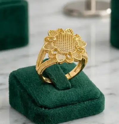 Golden Sunflower Charm Ring for Women 2