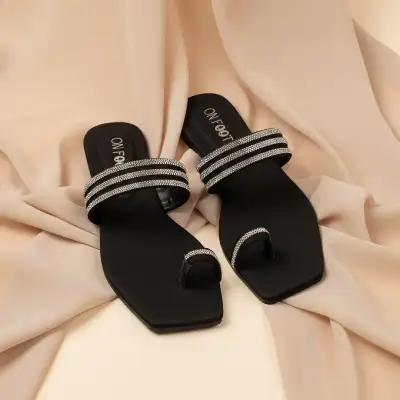 Women's Black Rexine Strap Sandals Casual Formal
